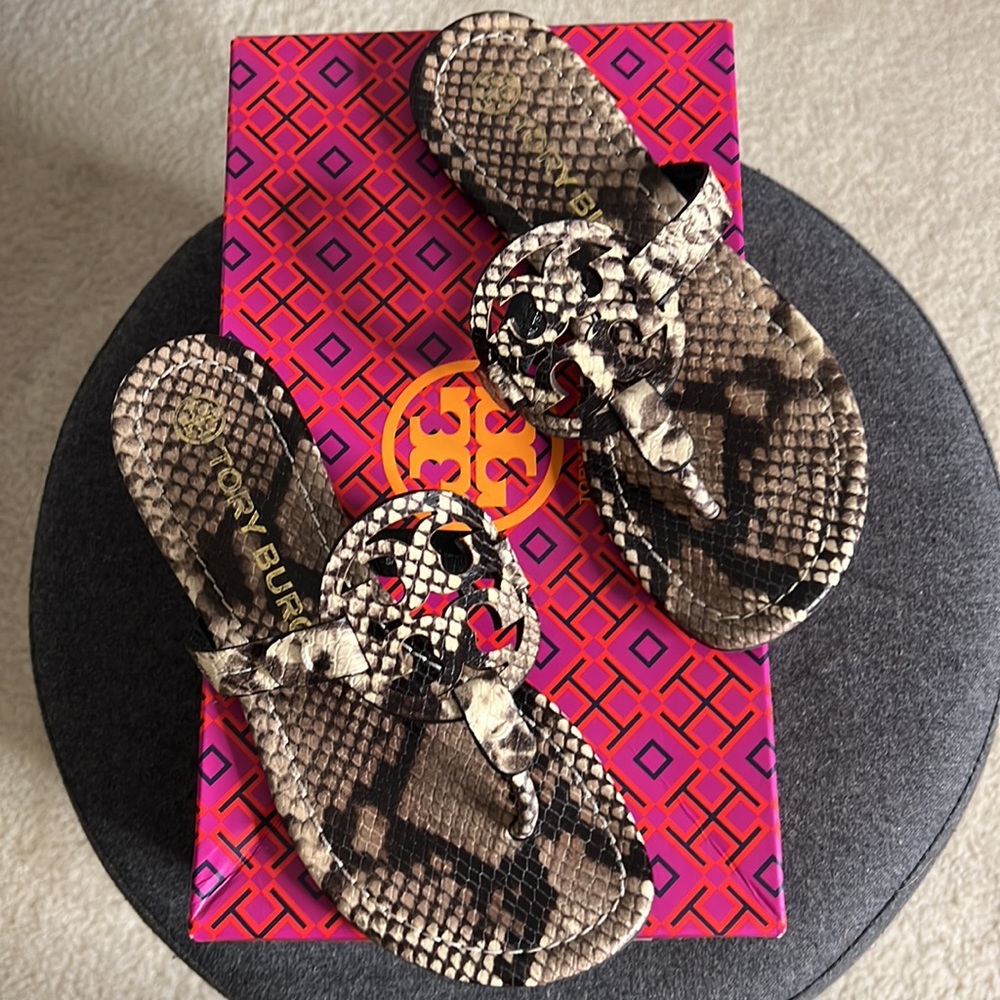 Tory Burch Miller Sandal - Stamped Snake Printed Leather - Size 5 1/2